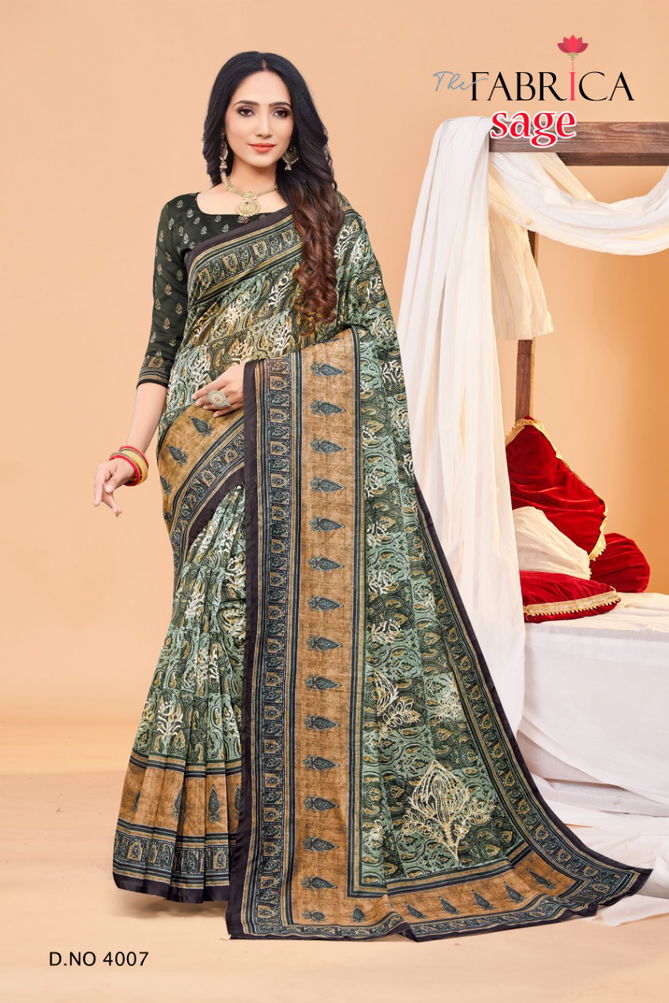 The Fabric Sage Regular Wear Printed Wholesale Cotton Sarees
